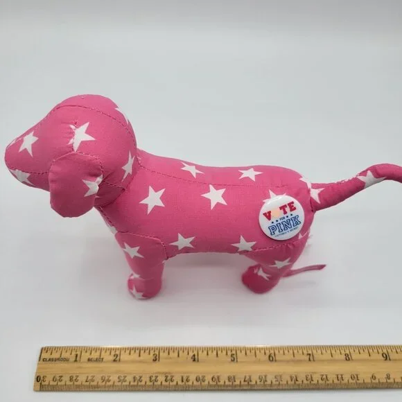Victorias Secret Pink and Gold Dog Plush Toy Set Of 2 Pink Star & Gold Logo - Picture 13 of 16